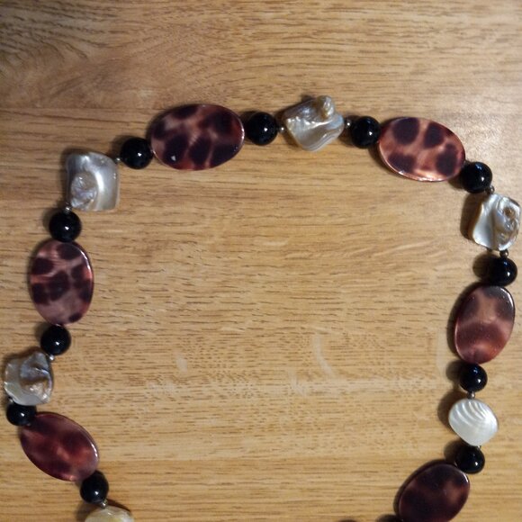 VINTAGE Sign Donna Dressler 925 Sterling Silver , MOP , Blk ONYX & Mr NECKLACE - Picture 1 of 7